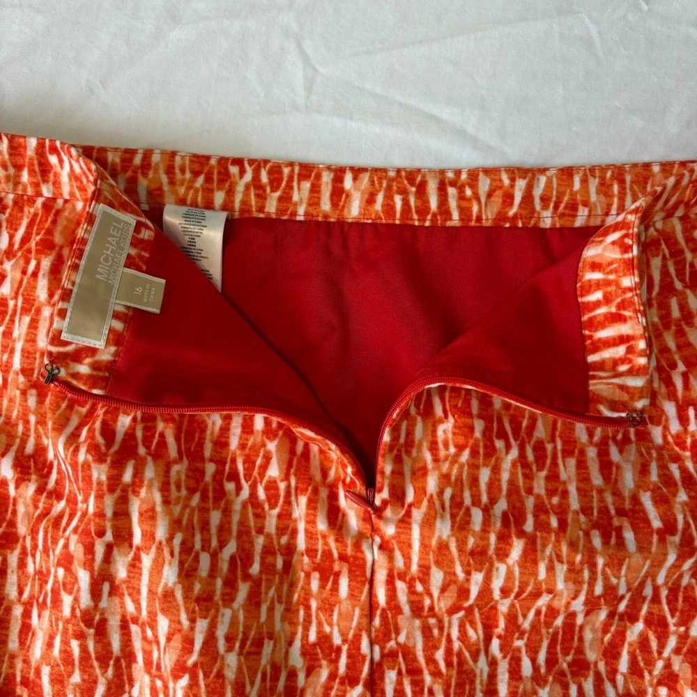 Michael Kors Womens Orange Vibrant Abstract Print Back Zip Mini Skirt‎ Size 16